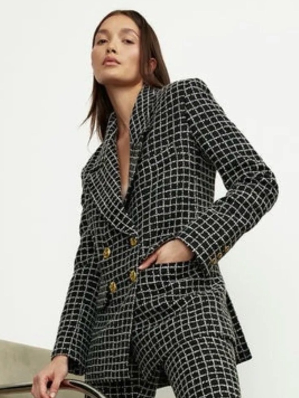 New SMYTHE Smythe Oversized DB Blazer Black Grid Medium